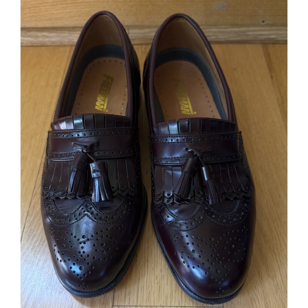 Freeman Kiltie Tassle Wingtip Loafers Men's 8M Burgundy Leather